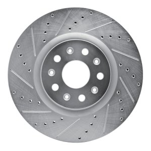 Cadillac CT5 Brake Rotor (1) - Front Left - R1 Concepts - Drilled & Slotted - Silver - `14-`25